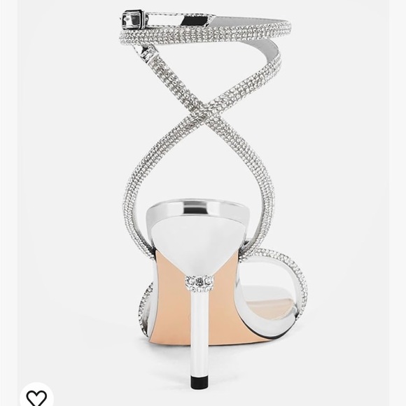 Women’s Rhinestone Strappy Clear Heel Square Toe Shoes Size 8 - Picture 4 of 5